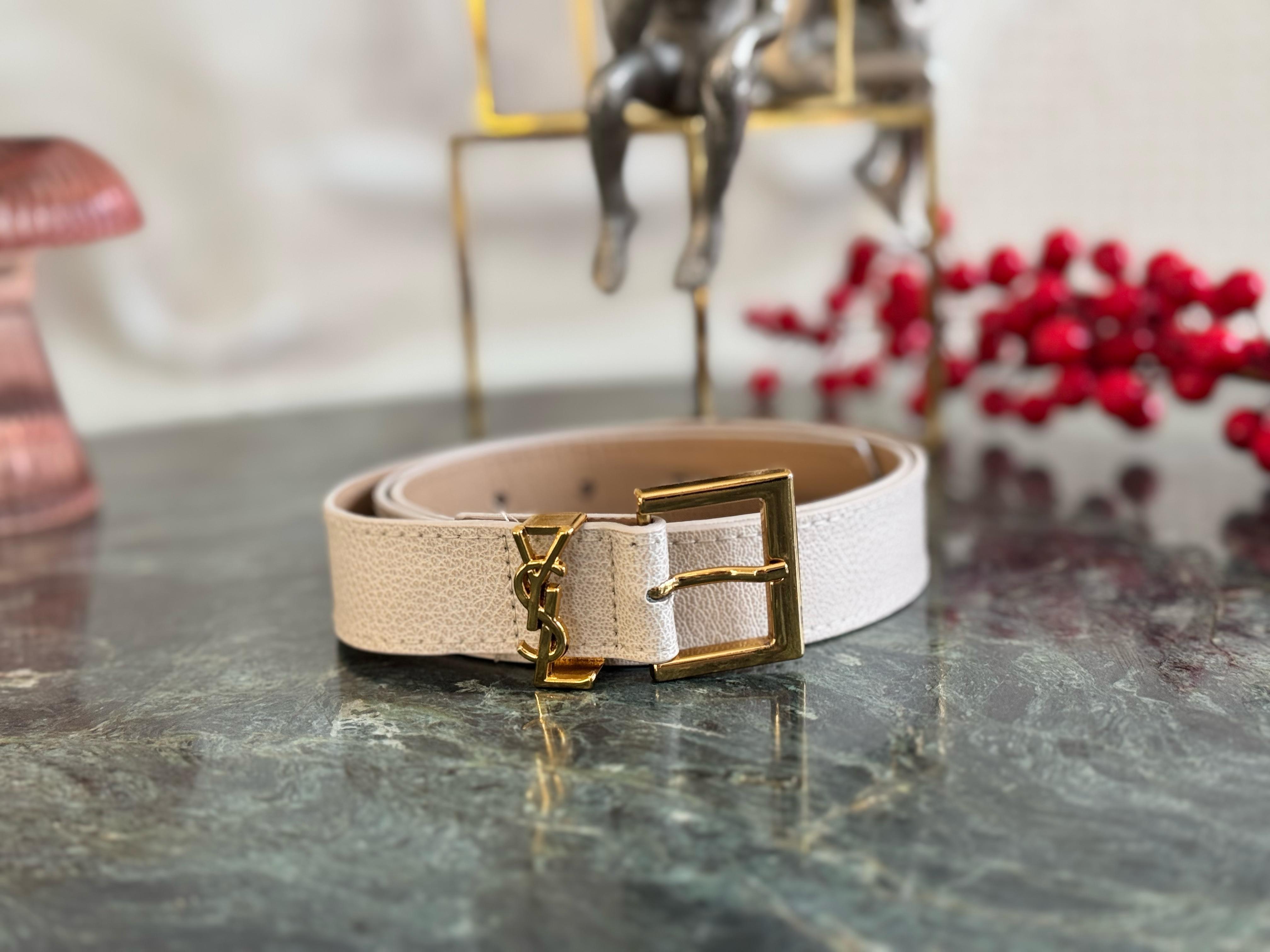 YSL Desenli Kadın Kemer Bej