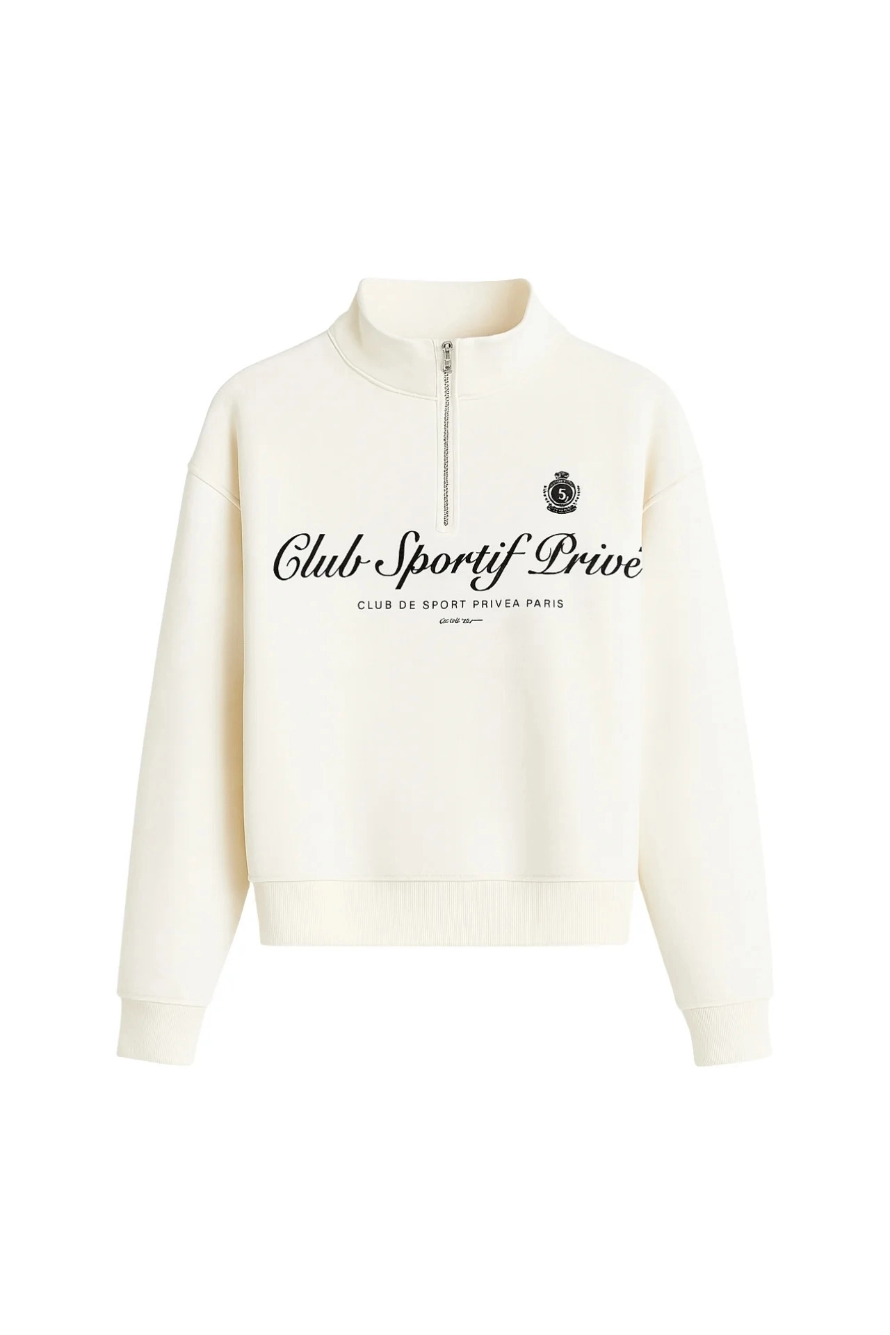 FERMUAR DETAYLI BASKILI SWEATSHIRT EKRU