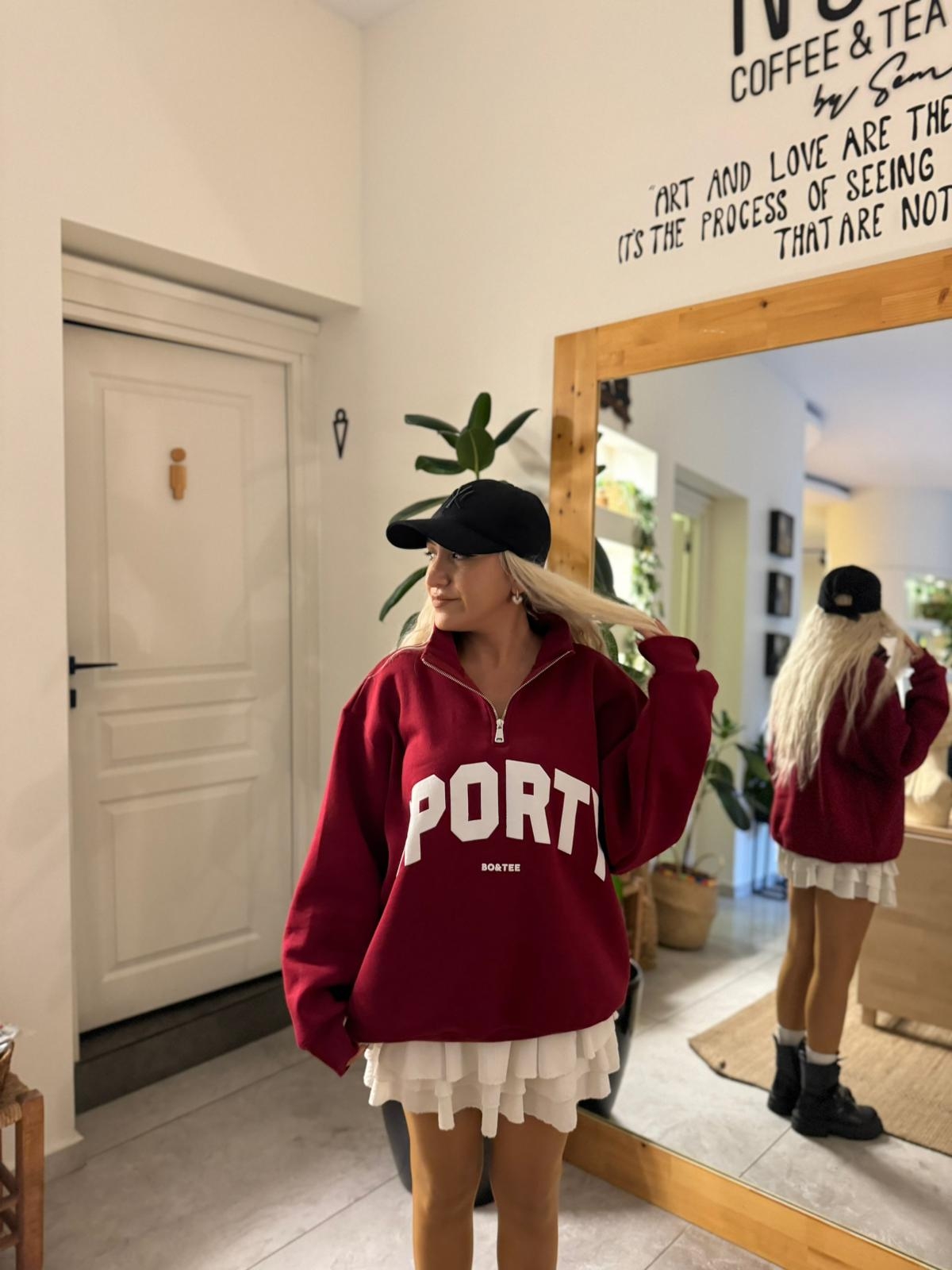 Yarım%20Fermuar%20Sporty%20Sweat%20Bordo