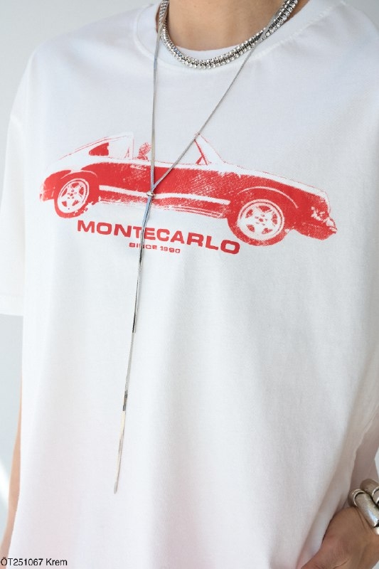 Montecarlo Desenli T-Shırt Ekru