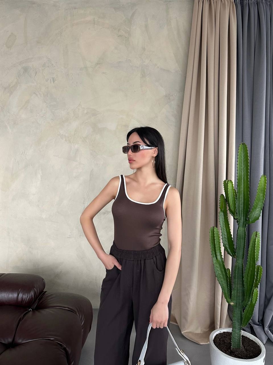 Askılı Atlet Bluz Ahısta Kahverengi