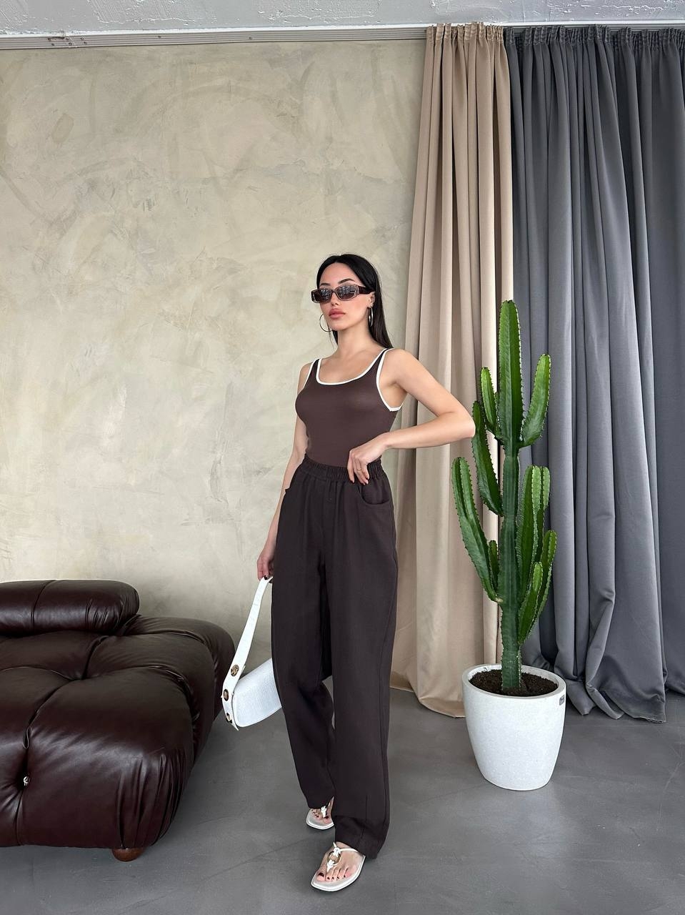 Askılı Atlet Bluz Ahısta Kahverengi