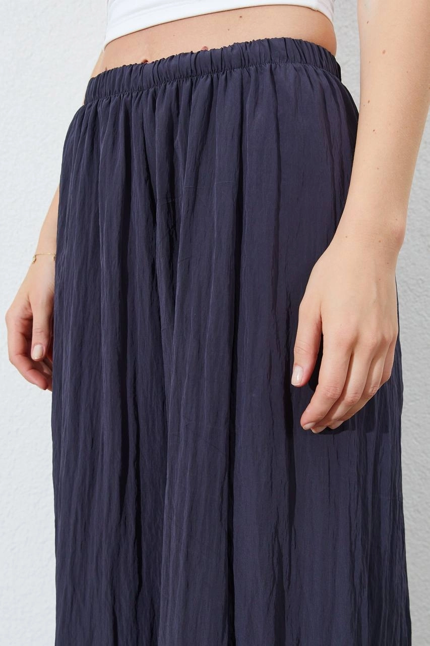 Beli Lastikli Bol Paça Kırışık Pantolon Atrasit