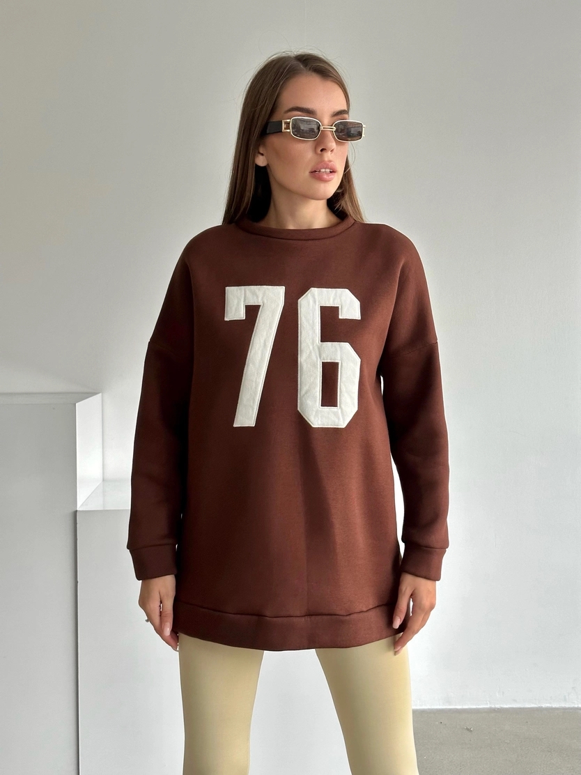 Seventy Six Baskı Sweat Kahverengi