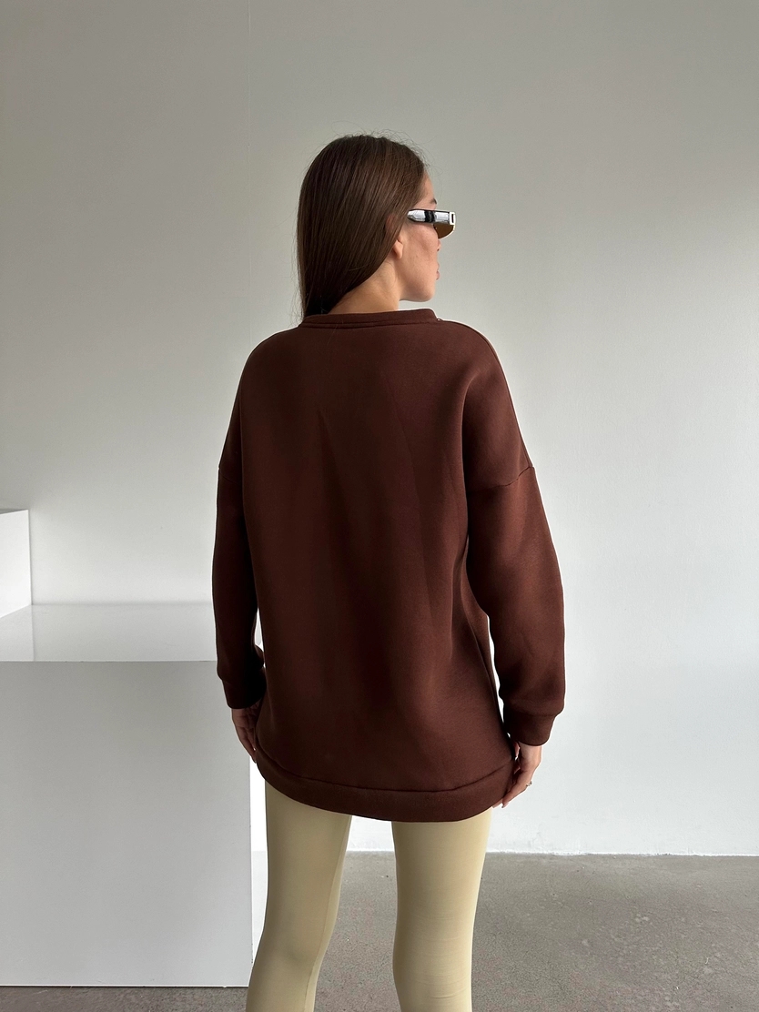 Seventy Six Baskı Sweat Kahverengi