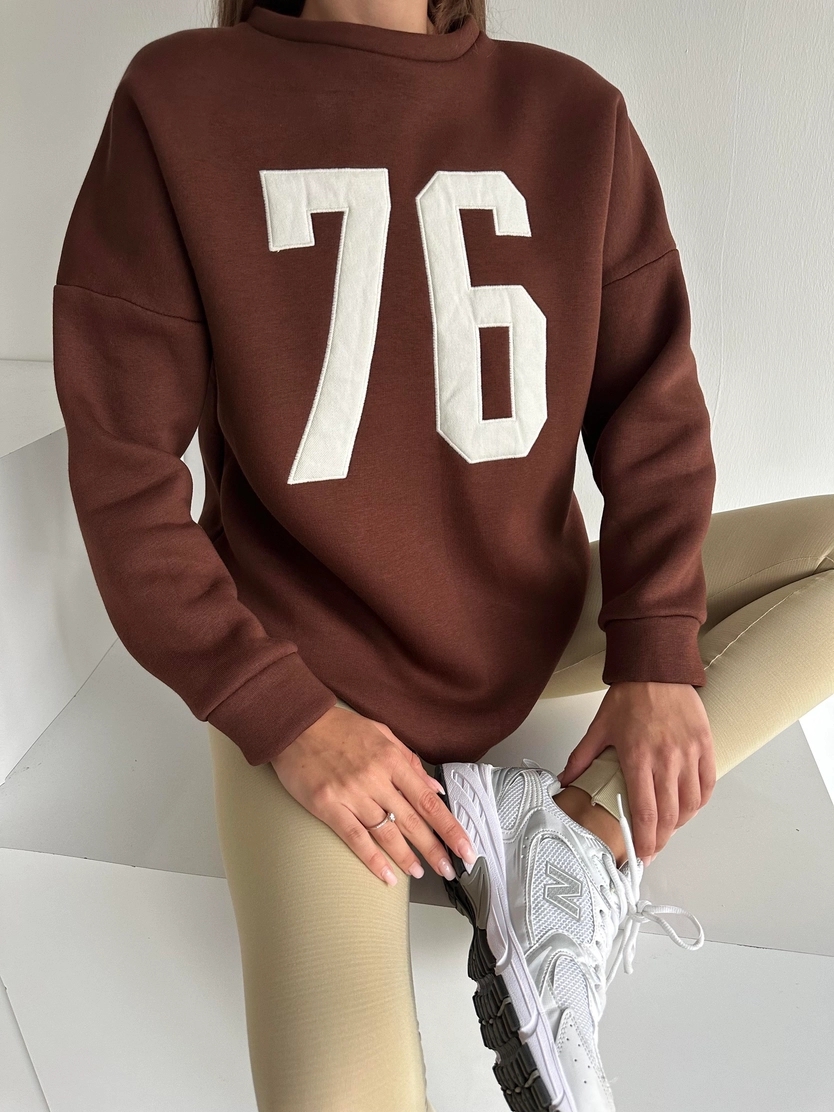 Seventy Six Baskı Sweat Kahverengi