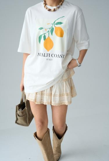Limon Baskılı T-Shirt Krem