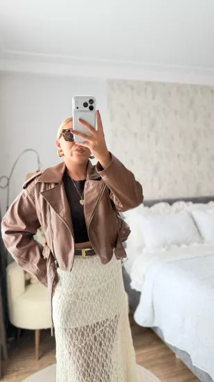 Kemer Detaylı Deri Mont Kahve