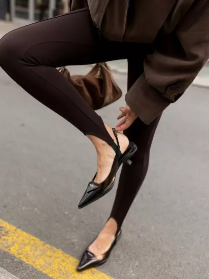 AYAKTAN LASTİKLİ YÜKSEK BEL NOSTALJİ KADIN TAYT KAHVERENGİ