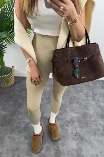 TOPARLAYICI SPOR MODAL KADIN TAYT BEJ