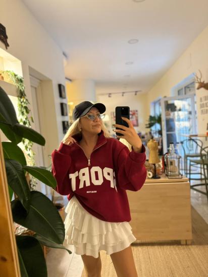 Yarım Fermuar Sporty Sweat Bordo