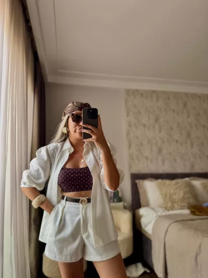 ŞORT GÖMLEK KETEN FORGET TAKIM BEYAZ