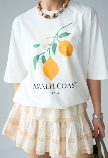 Limon Baskılı T-Shirt Krem