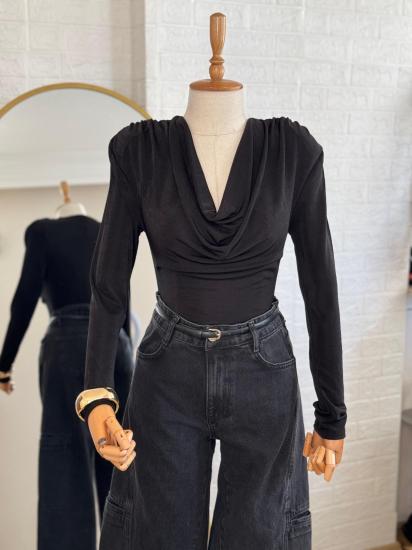 Degaje Yaka Body Suit Siyah (Çıtçıtlı Body Siyah)