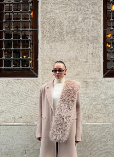 GEÇME DETAYLI SUNİ KÜRK ATKI VİZON