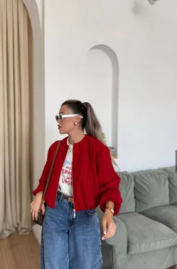 KAŞE BOMBER ASTARLI  CEKET KIRMIZI