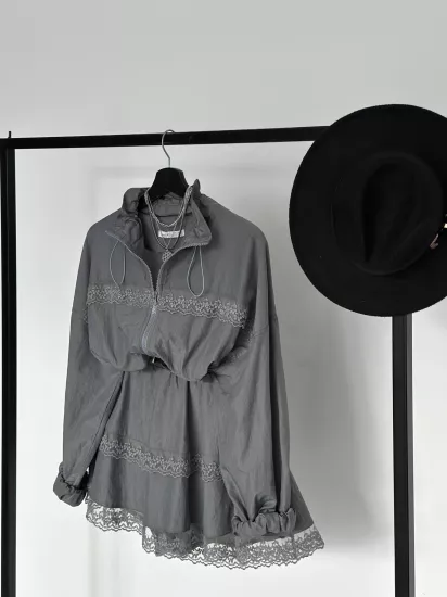 PARAŞÜT KUMAŞ ŞORT ETEK - BOMBER CEKET TAKIM GRİ