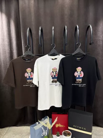 Teddy Bear Nakışlı Pamuklu Kadın Tshirt Beyaz 