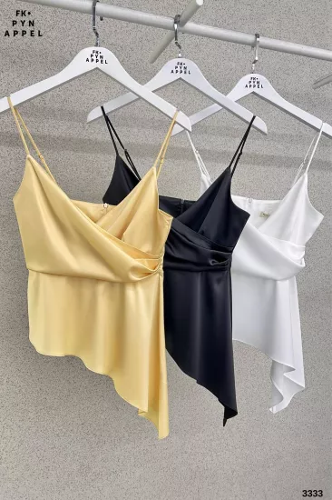 Asimetrik Detaylı Saten Kadın Bluz Sarı