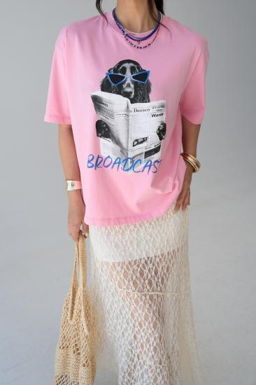 Köpek Baskılı T-Shirt Pembe