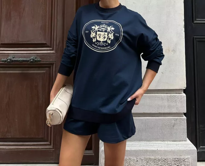 SAINT PETERSBURG BASKILI SWEATSHIRT VE ŞORT TAKIM LACİVERT