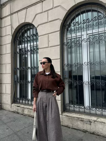 PALAZZO YÜKSEK BEL PANTOLON KOYU KAHVE