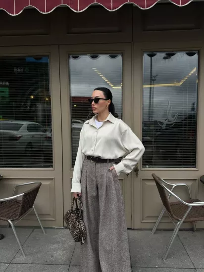 PALAZZO YÜKSEK BEL PANTOLON KOYU KAHVE