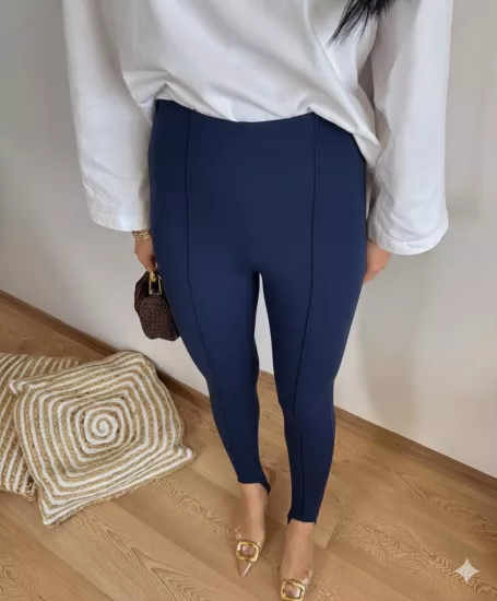 AYAKTAN LASTİKLİ YÜKSEK BEL NOSTALJİ KADIN TAYT LACİVERT