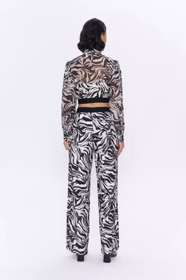 QUZU Lastik Detaylı Desenli Pantolon Siyah