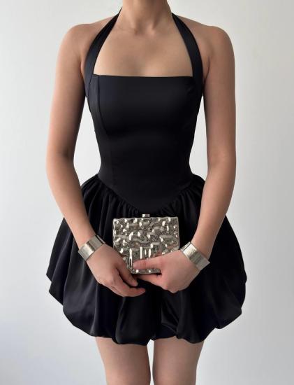 Slim Mini Elbise Siyah