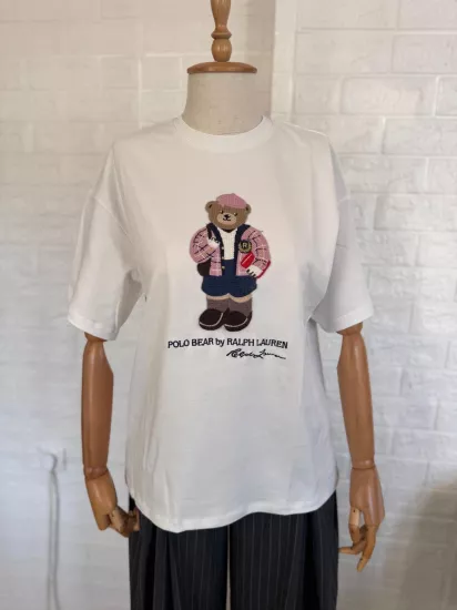 Teddy Bear Nakışlı Pamuklu Kadın Tshirt Beyaz 