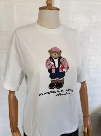 Teddy Bear Nakışlı Pamuklu Kadın Tshirt Beyaz 