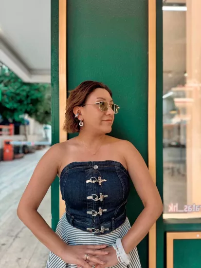 KANCA DETAYLI DENIM KOT KADIN BÜSTİYER