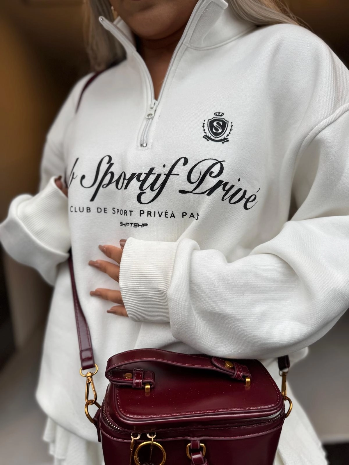 FERMUAR DETAYLI BASKILI SWEATSHIRT EKRU