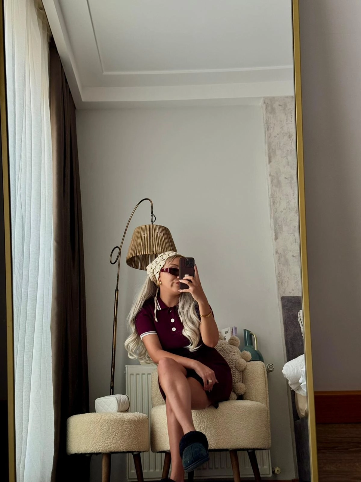 Yarım Düğmeli Kısa Kollu Mini Polo Yaka Triko Elbise BORDO