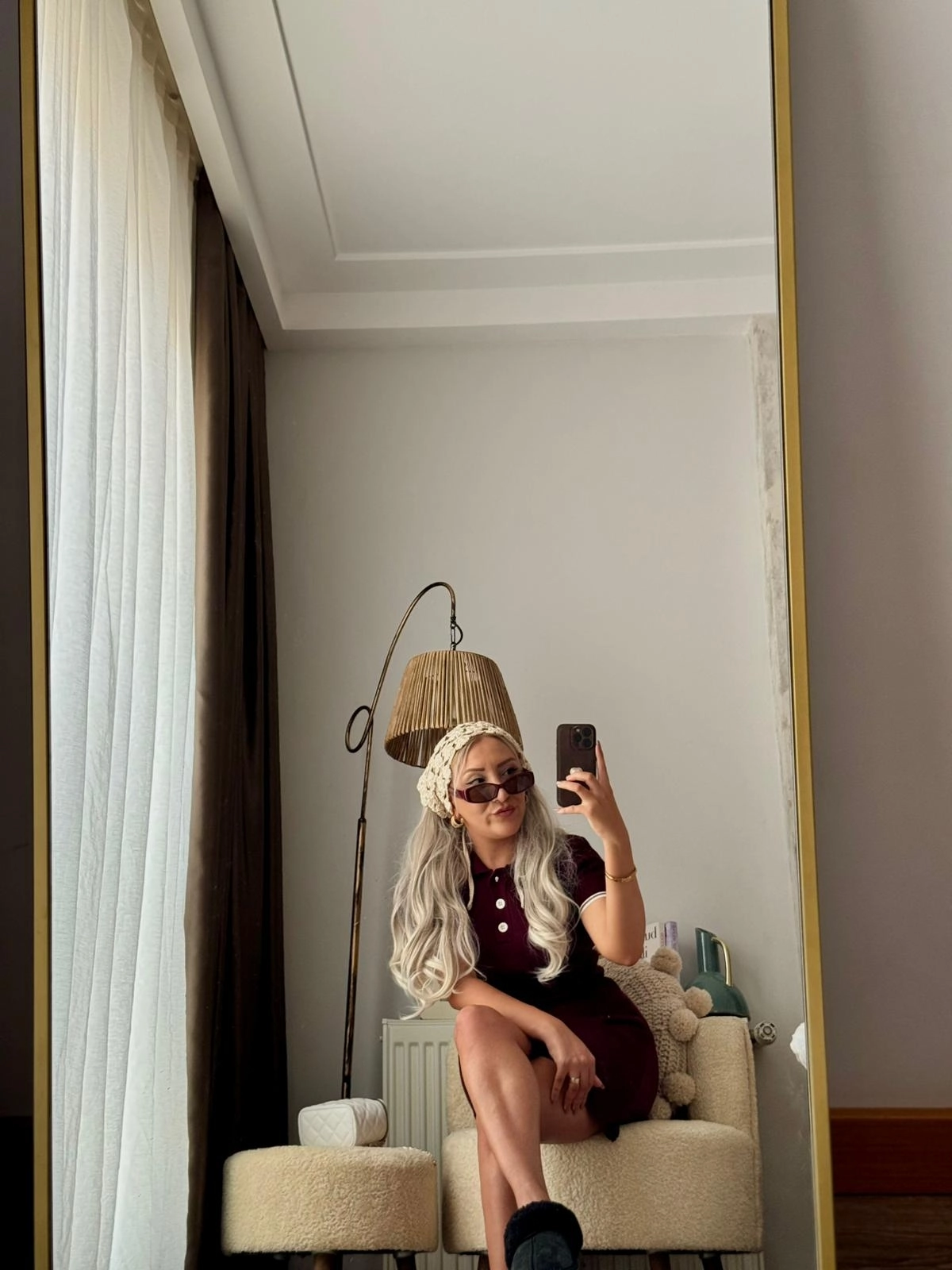 Yarım Düğmeli Kısa Kollu Mini Polo Yaka Triko Elbise BORDO
